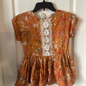 Girls Floral Orange Fall Tunic with Lace Detail